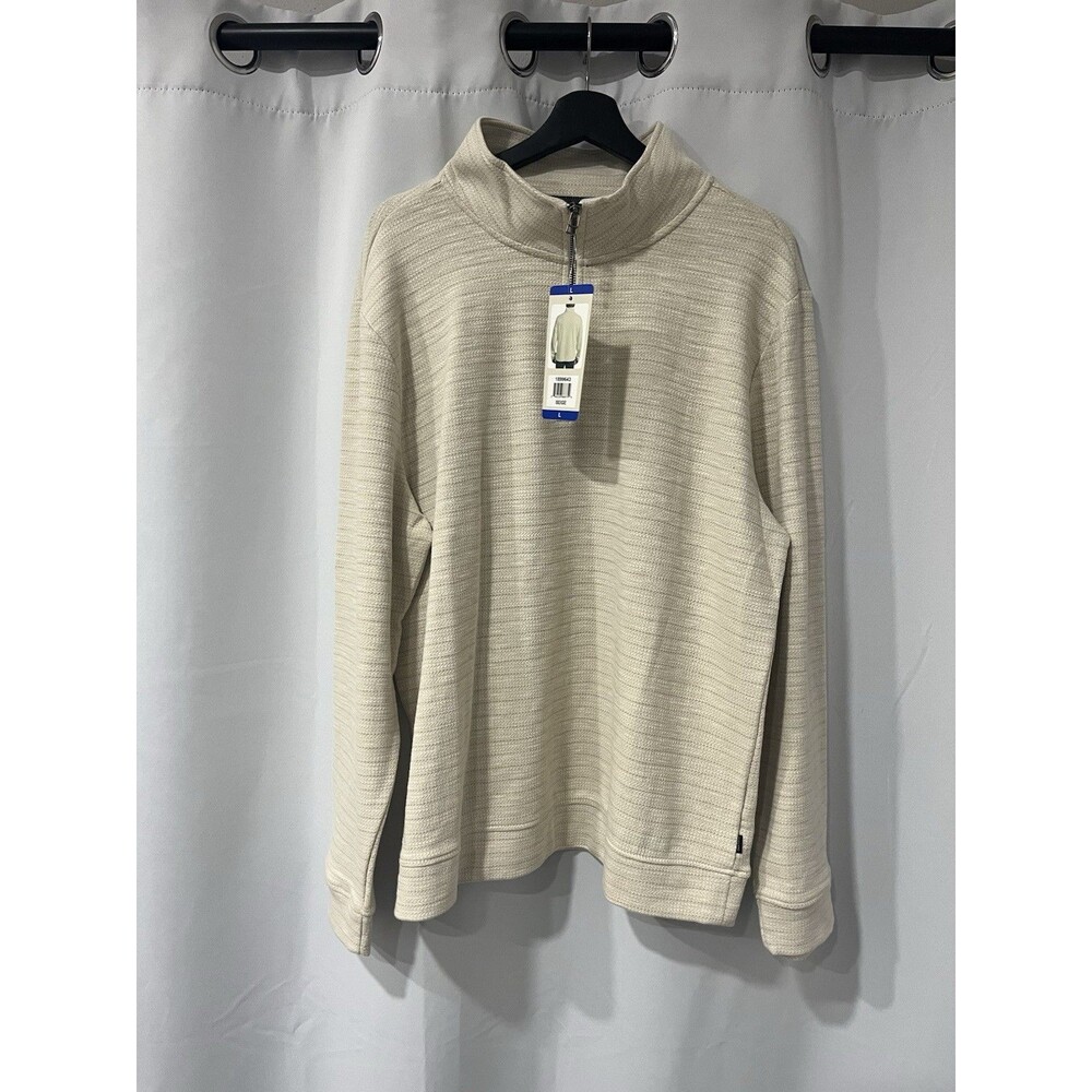 NWT Dockers Men L Quarter Zip Textured Fabric Pullover Sweater Beige 1899643